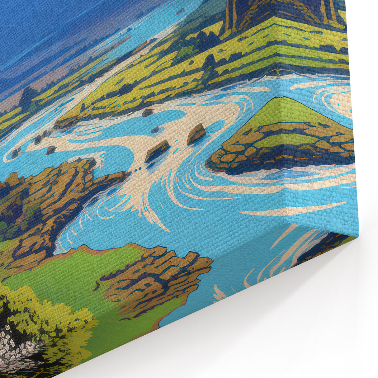 Vibrant Electric Mountain River Art – Modern Electric Wall Canvas
