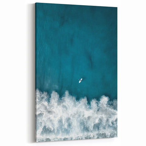 Surfer Aerial View Coastal Wall Art - Ocean Waves Nautical Decor Print
