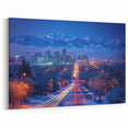 Salt Lake City Framed Art - Winter Night Skyline Utah Scenic Wall Decor