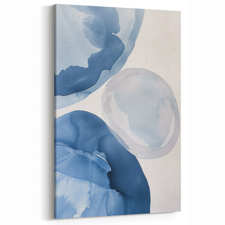 Abstract Blue Watercolor Circles Coastal Wall Art - Nautical Decor Print