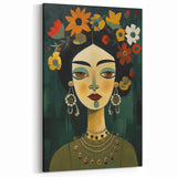 Electric Portrait Art - Vibrant Floral and Green Canvas - Modern Decor