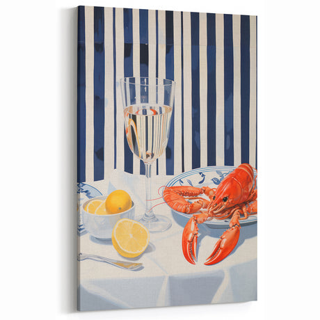 Modern Coastal Electric Art - Lobster and Lemon Canvas - Nautical Decor