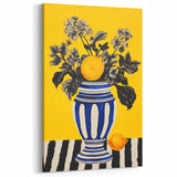Electric Wall Art: Bold Floral Vase Design with Vibrant Yellow Background