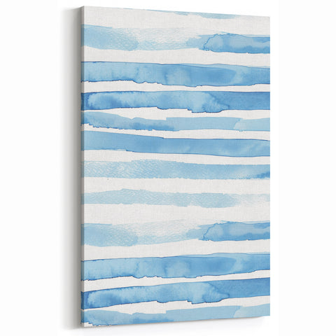 Coastal Wall Art: Light Blue Horizontal Stripes - Nautical Abstract Print