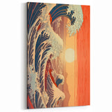Electric Wave Art: Vibrant Sunset Ocean Scene on Modern Canvas Print