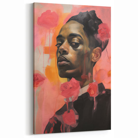 Abstract Portrait Electric Art: Modern Expressive Figure with Floral Motifs