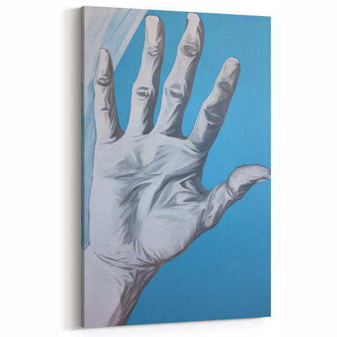 Electric Hand Art Canvas: Abstract Blue and White Modern Wall Print
