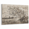 Medieval Gothic Canvas - Riverside Landscape Art for Dark Decor Style