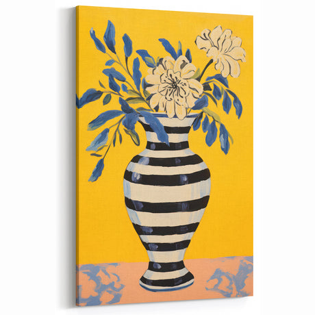 Vibrant Floral Electric Art: Modern Striped Vase Canvas Wall Print