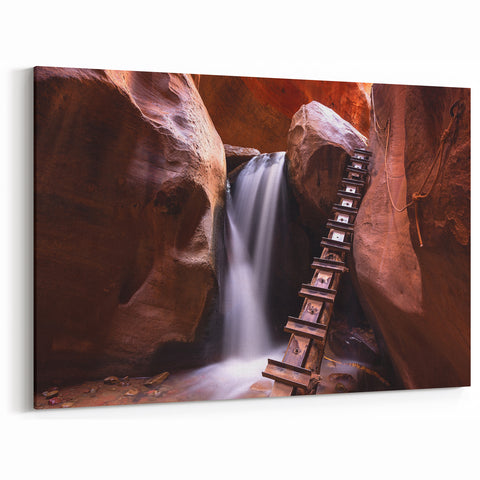 National Park Scenic Wall Art – Zion Canyon Ladder and Waterfall Print