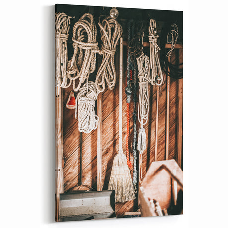Vintage Farmhouse Wall Art - Rustic Rope and Tools in Country Shed