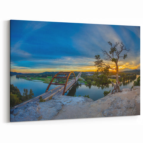 Texas Scenery Prints- Pennybacker Bridge Sunset Austin Cityscape Art