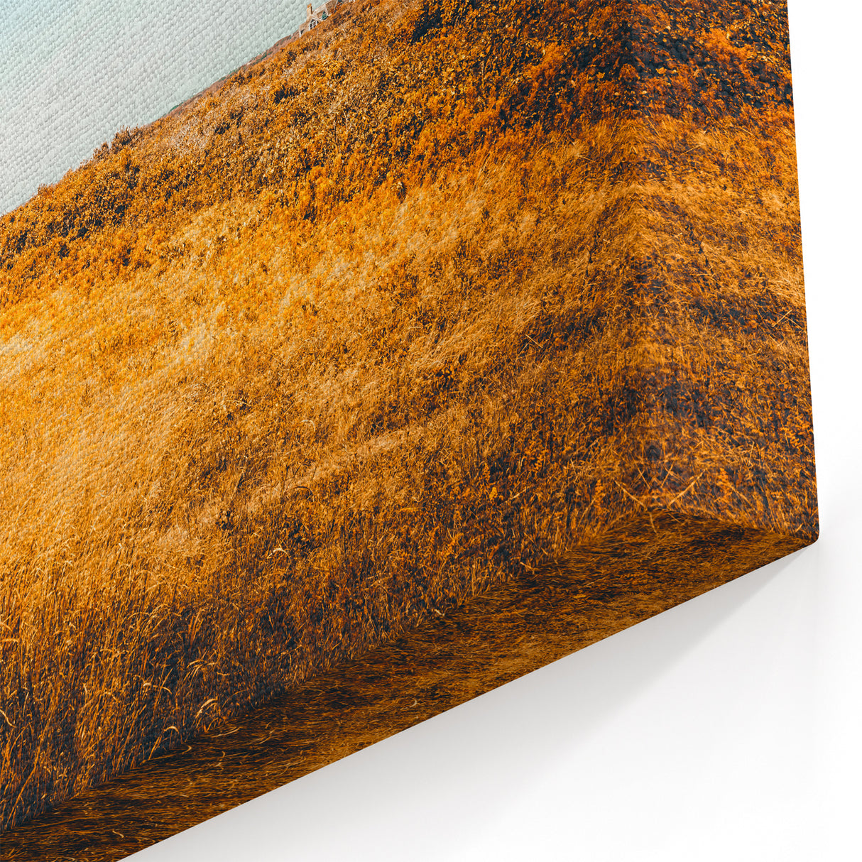 Nantucket Island Wall Decor – Bold Lighthouse on Golden Fields Canvas Art