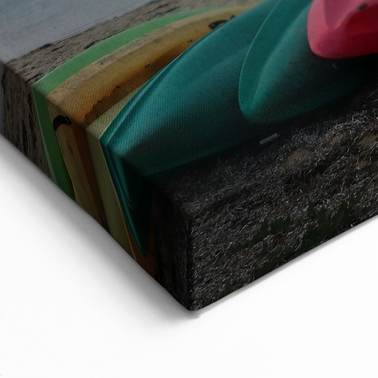 Nantucket Beach Prints – Colorful Kayaks on Shoreline Coastal Canvas Art