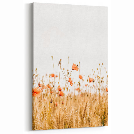 Farmhouse Wall Art - Poppies in Golden Wheat Field Rustic Style Print