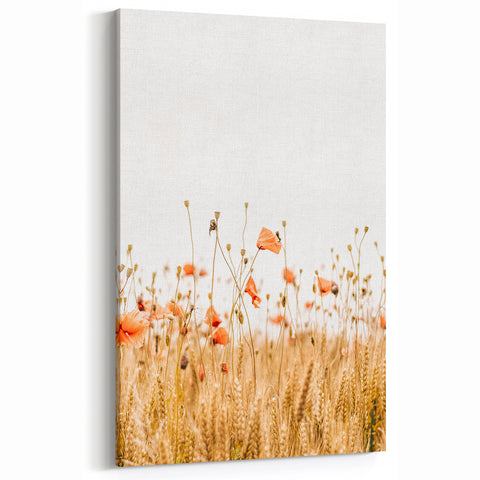 Farmhouse Wall Art - Poppies in Golden Wheat Field Rustic Style Print