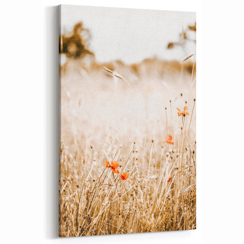 Farmhouse Wall Art - Delicate Poppies in Golden Field Rustic Style Print