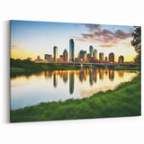 Dallas Downtown Photography - Texas Scenery Art with River Reflection