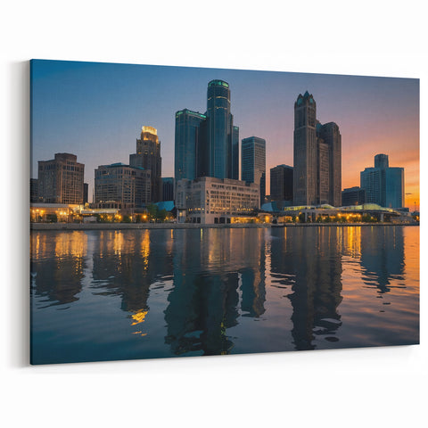 Detroit Skyline Art - Stunning Sunset Reflection Detroit Cityscape Print