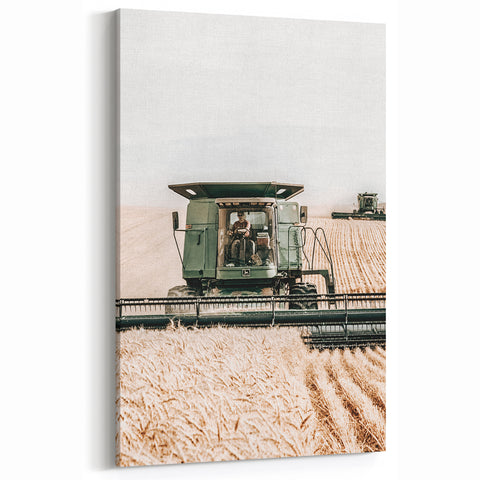 Farmhouse Wall Art - Wheat Harvest with Tractor for Rustic Country Decor