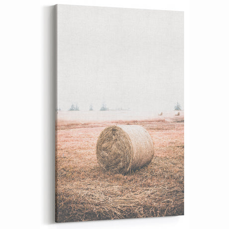 Farmhouse Wall Art - Rustic Hay Bale in Field for Country Style Decor