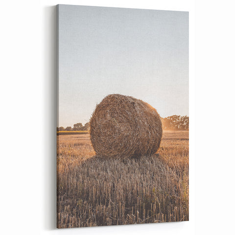 Farmhouse Wall Art - Hay Bale at Sunset for Rustic Country Decor