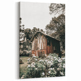 Farmhouse Wall Art - Rustic Barn with Garden Flowers for Country Decor