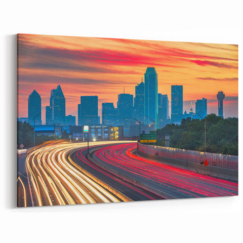 Dallas Skyline Wall Art - Texas Urban Sunset Cityscape Iconic Print