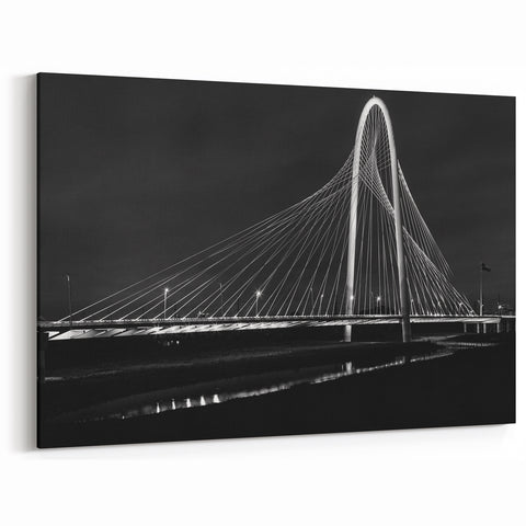 Texas Urban Landscape Canvas - Black and White Dallas Bridge Photography
