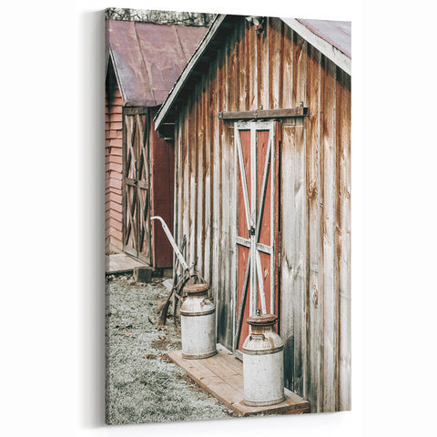 Rustic Farmhouse Barn Door Wall Art with Milk Cans - Country Style Decor