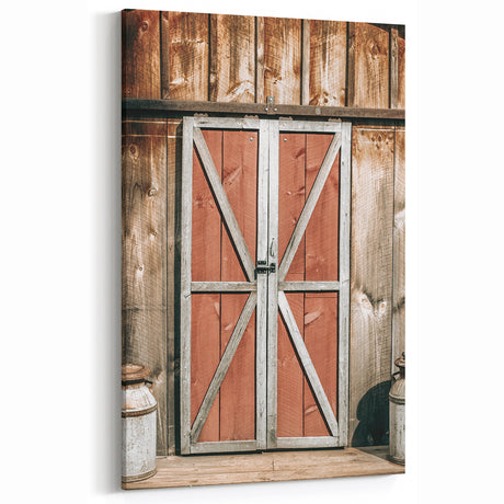 Rustic Barn Door Wall Art - Vintage Farmhouse Style with Milk Cans