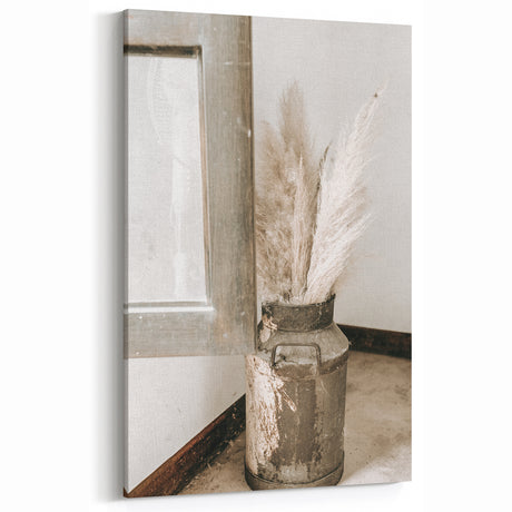 Rustic Farmhouse Wall Art: Antique Milk Can with Pampas Grass Décor