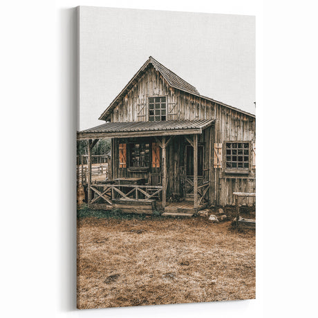 Vintage Farmhouse Wall Art: Rustic Wooden Cottage with Porch Décor