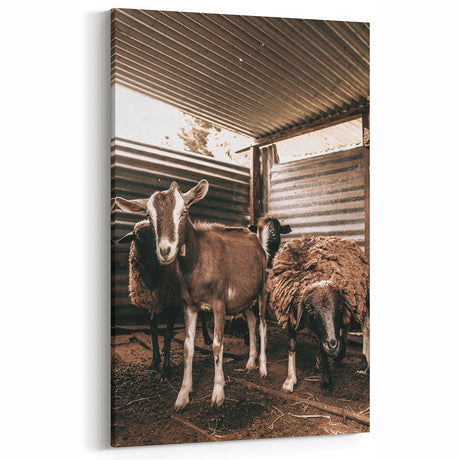 Farmhouse Wall Art: Rustic Barn with Goats and Sheep Country Décor