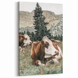 Farmhouse Wall Art: Cows Resting in Mountain Meadow Country Décor