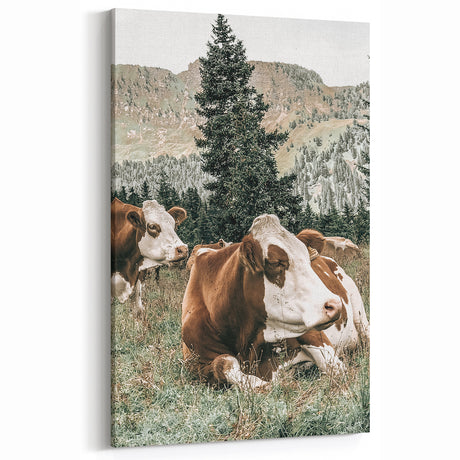 Farmhouse Wall Art: Cows Resting in Mountain Meadow Country Décor