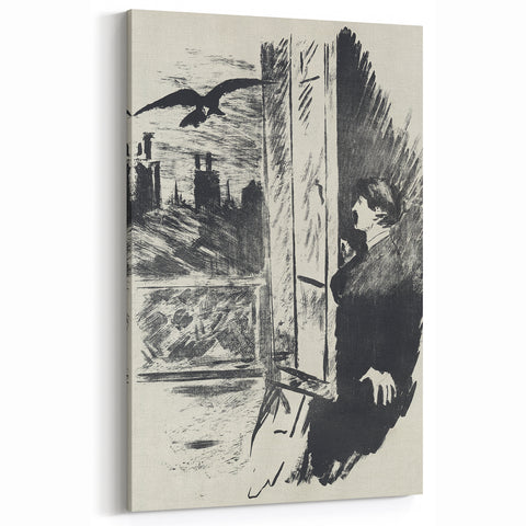 Dark Cityscape and Raven Print - Mysterious Gothic Wall Art Decor
