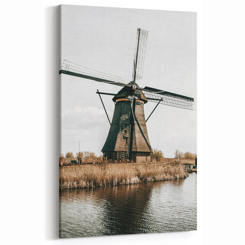 Farmhouse Wall Art: Rustic Windmill by the Water for Country Style Decor