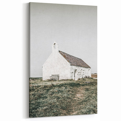 Farmhouse Wall Art: Rustic White Stone Chapel for Vintage Farmhouse Decor