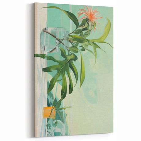Electric Art Canvas - Fresh Green and Coral Botanical Abstract Design