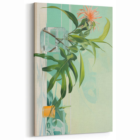 Electric Art Canvas - Fresh Green and Coral Botanical Abstract Design