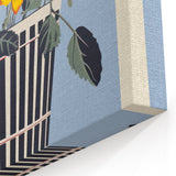 Electric Art Canvas - Bold Yellow and White Floral Arrangement in Blue