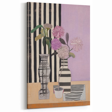 Modern Electric Art Canvas - Lilac Floral Arrangement with Bold Stripes