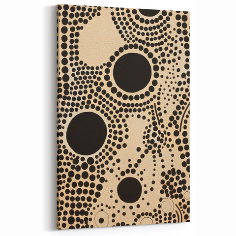 Abstract Electric Art Canvas - Bold Black Circles on Beige Pattern Design