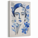 Electric Art Canvas - Blue Floral Portrait with Monochrome Accents