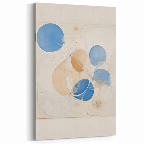 Abstract Electric Art Canvas - Blue and Beige Organic Fluid Patterns