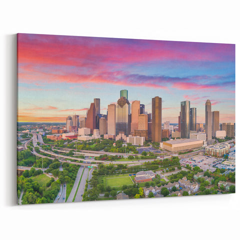 Houston Skyline Canvas - Aerial View of Texas Cityscape at Sunset
