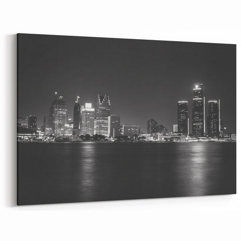 Black and White Detroit Skyline Art – Elegant Detroit Cityscape Print