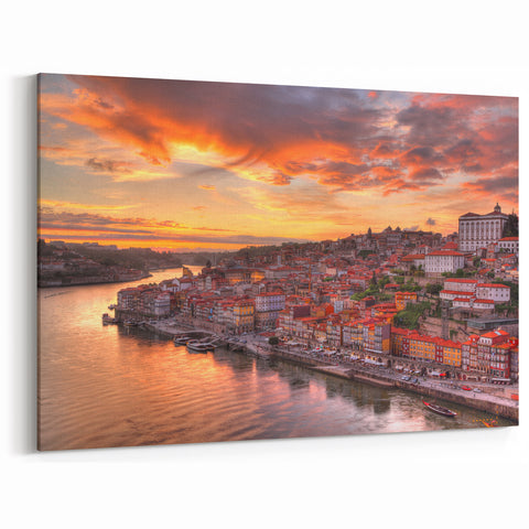 Porto Cityscape Prints - Sunset Over Ribeira Waterfront