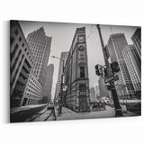 Black and White Detroit Street Scene – Captivating Urban Cityscape Art